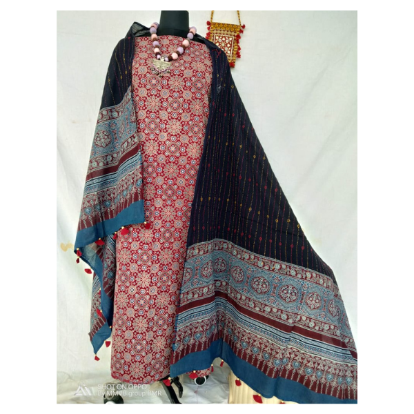 Ajrakh Kantha Suit